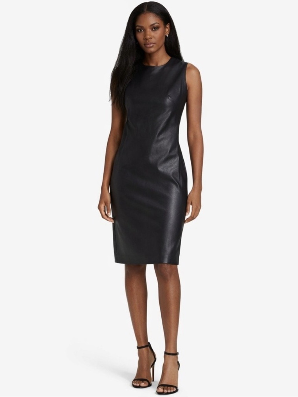 SPANX Faux Leather Sleeveless Sheath Dress Black Bodycon Midi Women’s Small